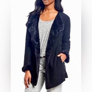 NWT Women’s UGG Abriana Shawl Cardigan Jacket w faux fur lining Black size XS